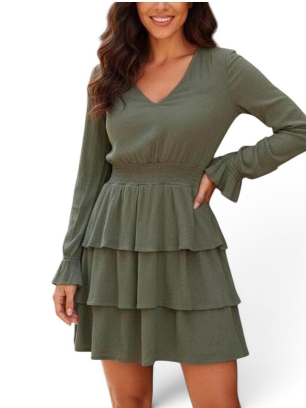 Altar'd State Women's Green Long Sleeve Tiered Dress Size XS